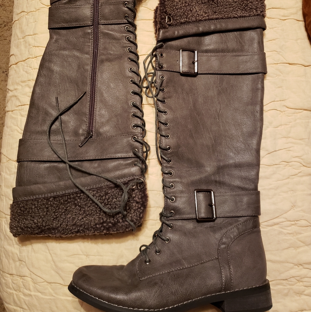Grey Lace Up Boots